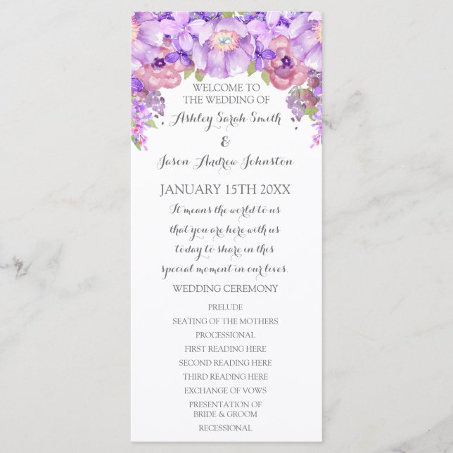 Rustic Purple Lavender Floral Wedding Program Programme (Front)