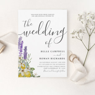 Rustic Purple Lavender & Lemons Wedding Invitation