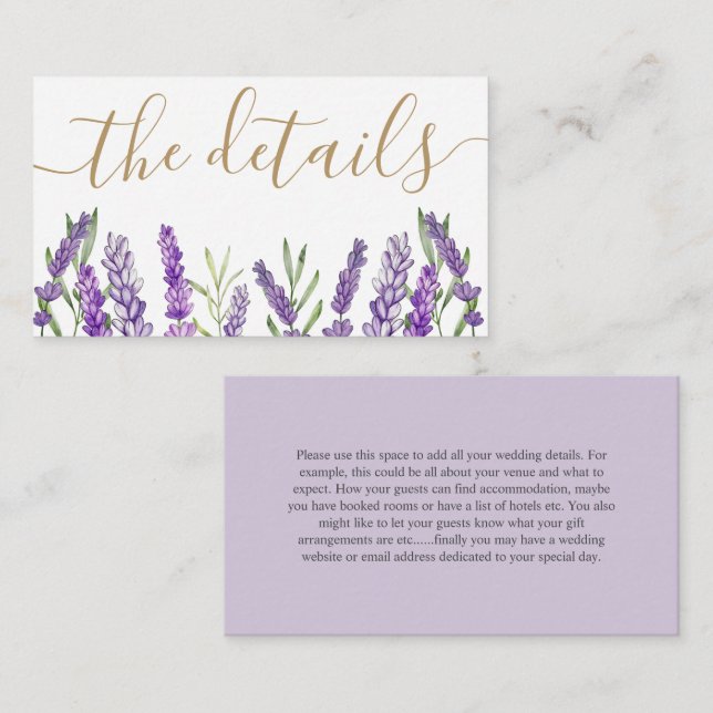 Rustic Purple Lavender Wedding Details  Enclosure  Card (Front/Back)
