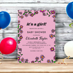 Rustic Purple Magenta Roses Floral Baby Shower Invitation