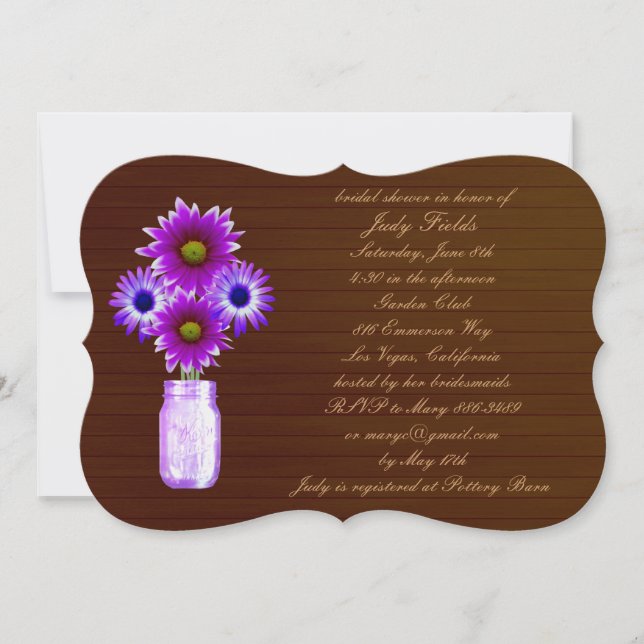 Rustic Purple Mason Jar Bridal Shower Invitation (Front)