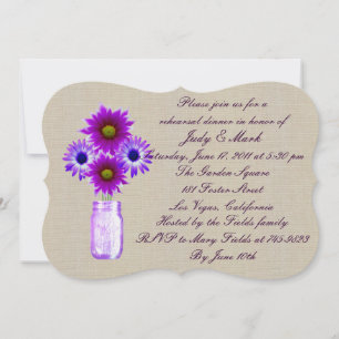 Rustic Purple Mason Jar Rehearsal Dinner Invite