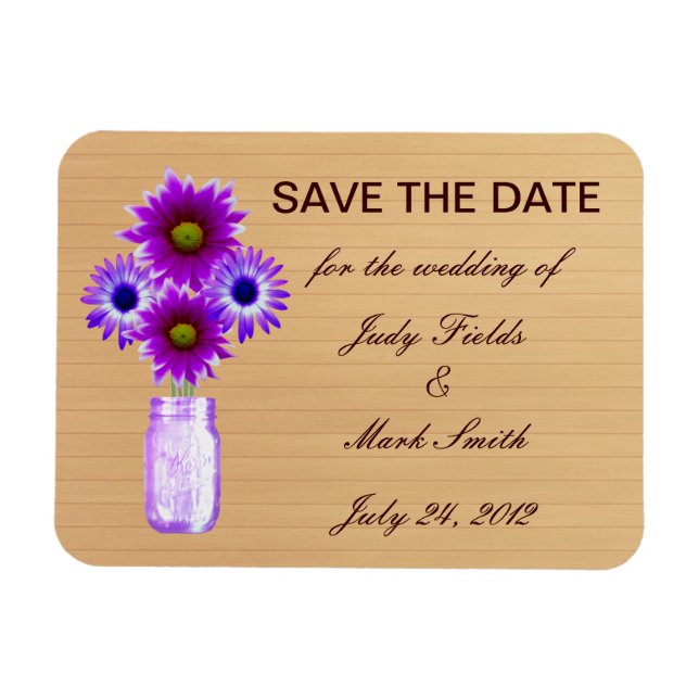 Rustic Purple Mason Jar Save The Date Magnet (Horizontal)
