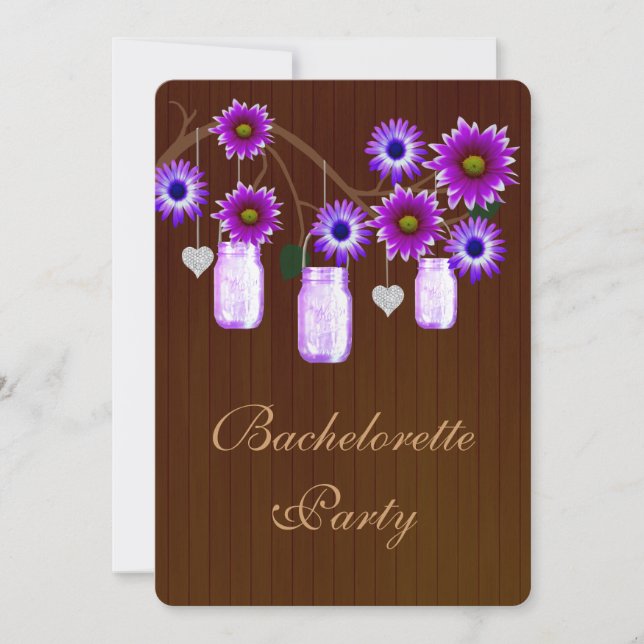 Rustic Purple Mason Jars Bachelorette Party Invite (Front)