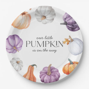 Rustic Purple Orange White Pumpkin Baby Shower Paper Plate