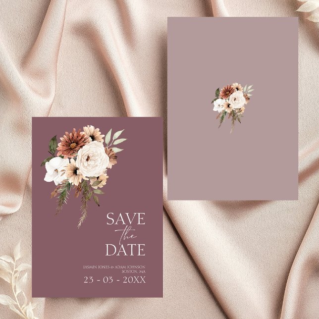 Rustic Purple Peach Floral Wedding Save the Date (Rustic Purple Peach Floral Wedding Save the Date)