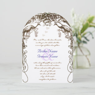 Rustic Purple Peacock Vintage Love Birds Invitation