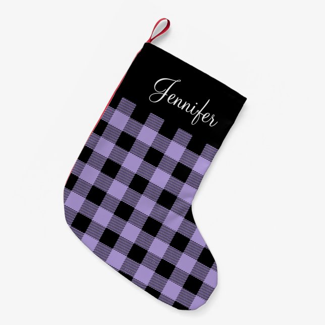 Rustic Purple Plaid Name Small Christmas Stocking (Front (Hanging))
