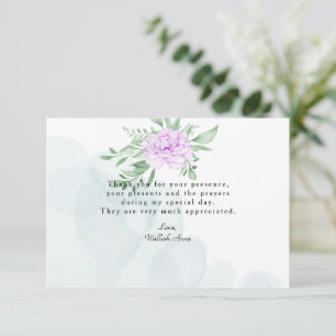 Rustic Purple Rose Eucalyptus Leaves Baptism Photo Thank You Card