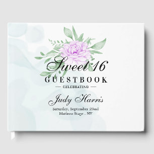 Rustic Purple Rose Eucalyptus Sweet Sixteen Guest Book