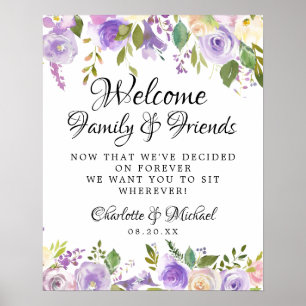 Rustic Purple Rose Floral Wedding Ceremony Seating Poster