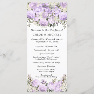 Rustic Purple Rose Floral Wedding Programme