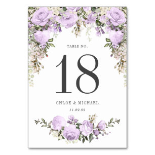 Rustic Purple Rose Floral Wedding Table Number