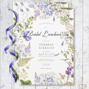 Rustic Purple Sage Wildflower White Bridal Lunch Invitation