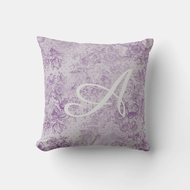 rustic purple, shabby chic,pale lavender florals, cushion (Front)
