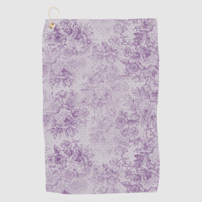 rustic purple, shabby chic,pale lavender florals, golf towel (Front)