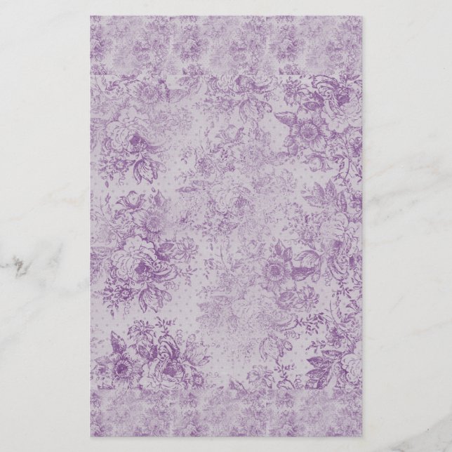 rustic purple, shabby chic,pale lavender florals, stationery (Front)