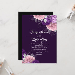 Rustic Purple & Silver Rose Floral Wedding  Invitation
