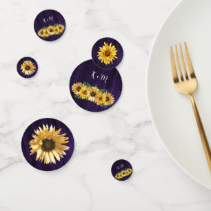 Rustic Purple Sunflower Monogram Wedding Confetti