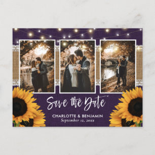 Rustic Purple Sunflower Photo Save The Date Announcement Postcard