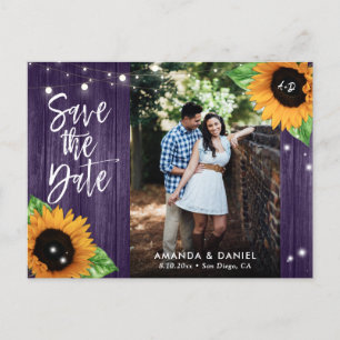 Rustic Purple Sunflower Save The Date Postcard