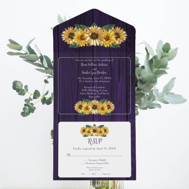 Rustic Purple Sunflower Wedding All In One Invitation (Rustic Purple Sunflower Wedding All in One Invitation)