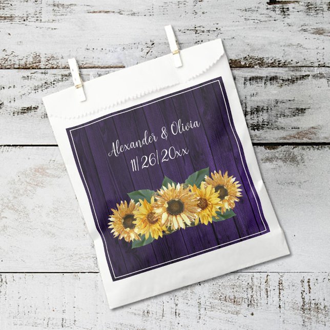 Rustic Purple Sunflower Wedding Favour Bag (Purple Rustic Sunflower Wedding Favor Bags)