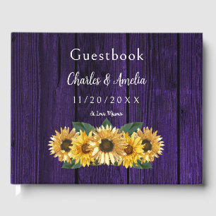 Rustic Purple Sunflower Wedding Guest Book
