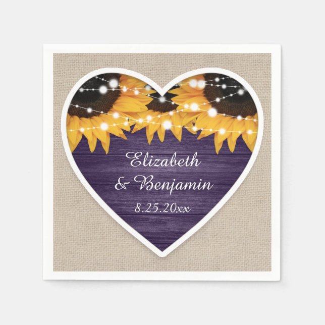 Rustic Purple Sunflower Wedding Napkin (Front)