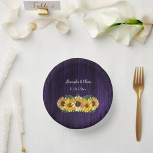 Rustic Purple Sunflower Wedding Paper Bowls Paper Plate