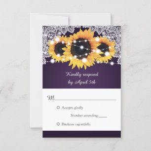 Rustic Purple Sunflower Wedding RSVP Card