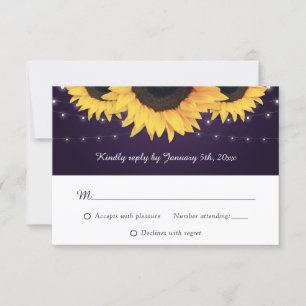 Rustic Purple Sunflower Wedding RSVP Card