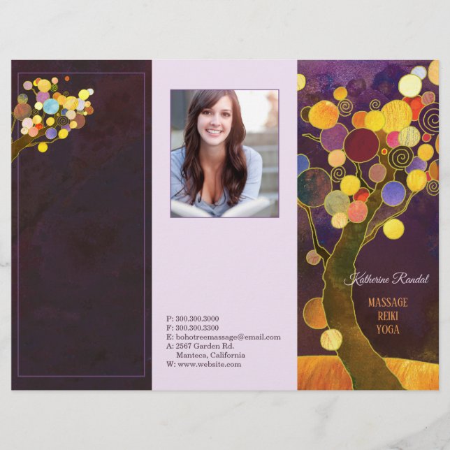 Rustic Purple Trees Tri Fold Business Brochure (Front)
