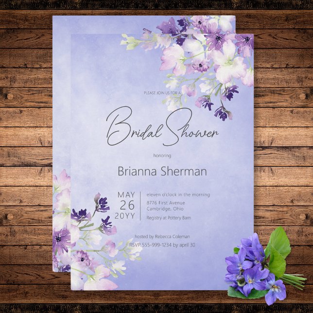 Rustic Purple Watercolor Floral Bridal Shower Invitation (Rustic Purple Watercolor Floral Bridal Shower Invitation)