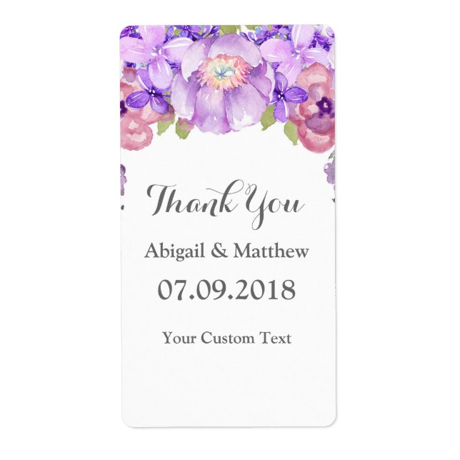 Rustic Purple Watercolor Floral Wedding Labels (Front)