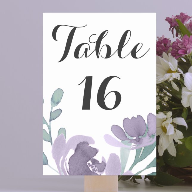 Rustic Purple Watercolor Floral Wedding  Table Number (Creator Uploaded)