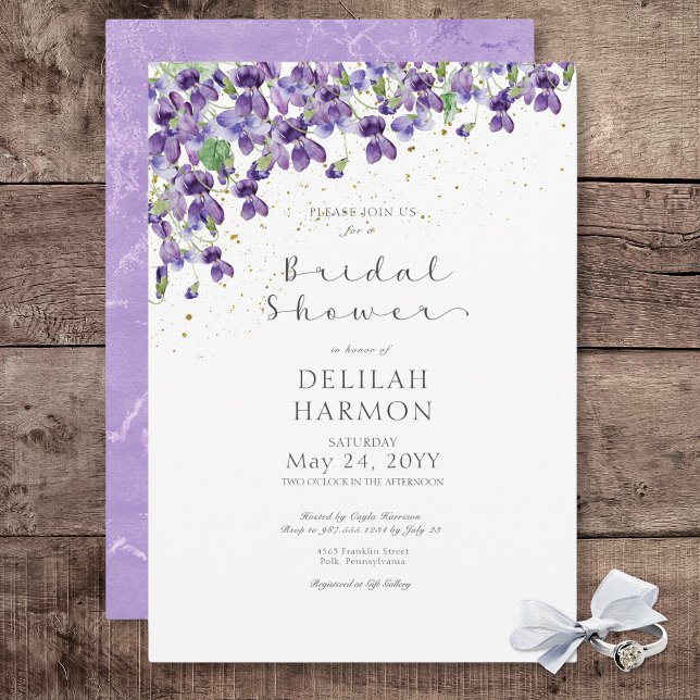 Rustic Purple Watercolor Violets Bridal Shower Invitation (Rustic Purple Watercolor Violets Bridal Shower Invitation)