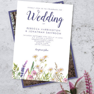 Rustic Purple Watercolor Wildflower Photo Wedding Invitation