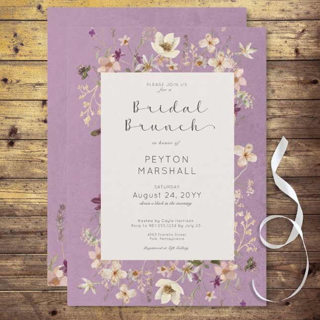 Rustic Purple Wildflower Frame Bridal Brunch Invitation (Rustic Purple Wildflower Frame Bridal Brunch Invitation)