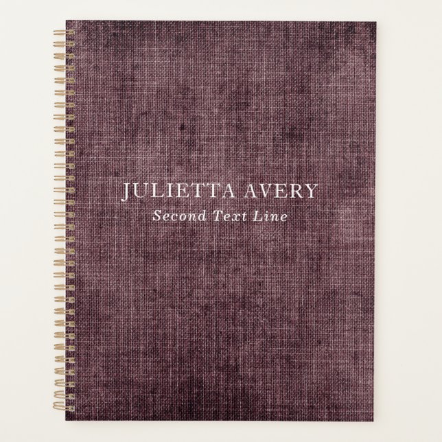 Rustic Purple Wine Linen Texture Business design Planner (Front)