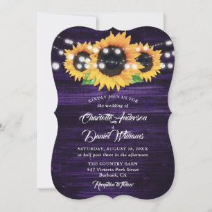Rustic Purple Wood and Sunflower Wedding Invitation