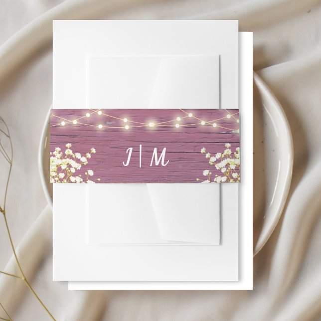 Rustic Purple Wood Baby's Breath & String Lights Invitation Belly Band (Creator Uploaded)