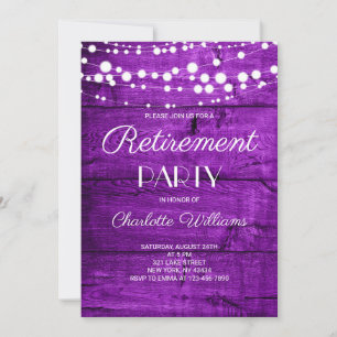 Rustic Purple Wood Retirement Party Invitation
