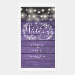 Rustic Purple Wood String Lights Floral Wedding Napkin