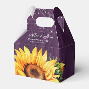 Rustic Purple Wood Sunflower Floral Monogram Favour Box
