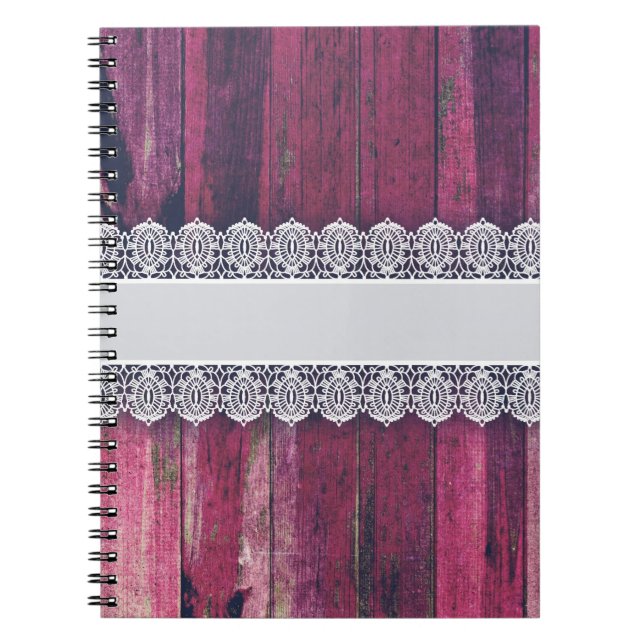 Rustic Purple Wood with Lace – Shabby Chic Style Notebook (Front)