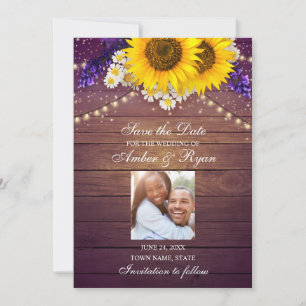 Rustic Purple Yellow Sunflower Floral Barn Photo Save The Date