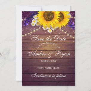 Rustic Purple Yellow Sunflower Floral Country Barn Save The Date