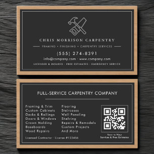 Rustic QR Code Carpenter Carpentry Services   Business Card