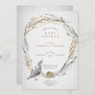 Rustic Quail and Baby Nest Watercolor Baby Shower Invitation